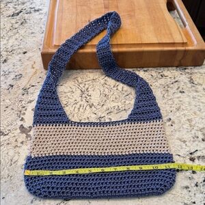 Stylish Blue and Cream Crochet Bag